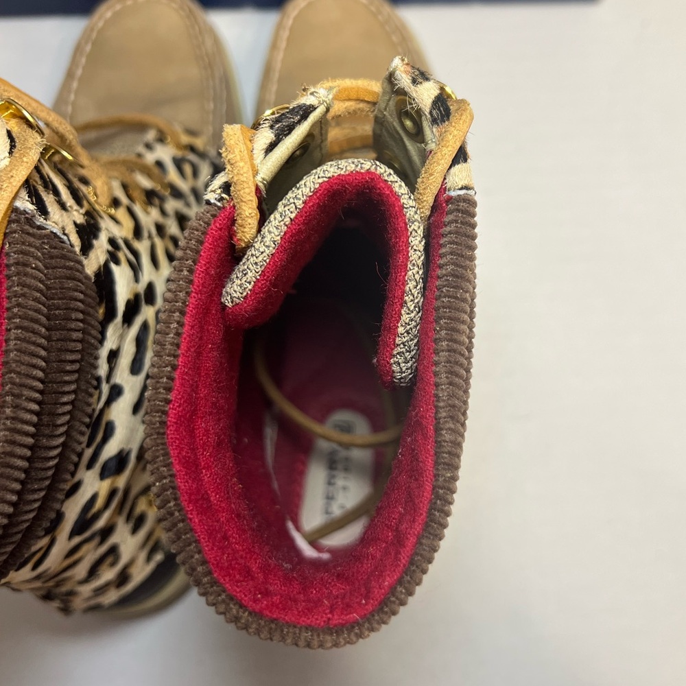 Sperry Topsider Hikerfish Leather Leopard Print Calf Hair Boots. Size 6 With Box - Picture 10 of 13